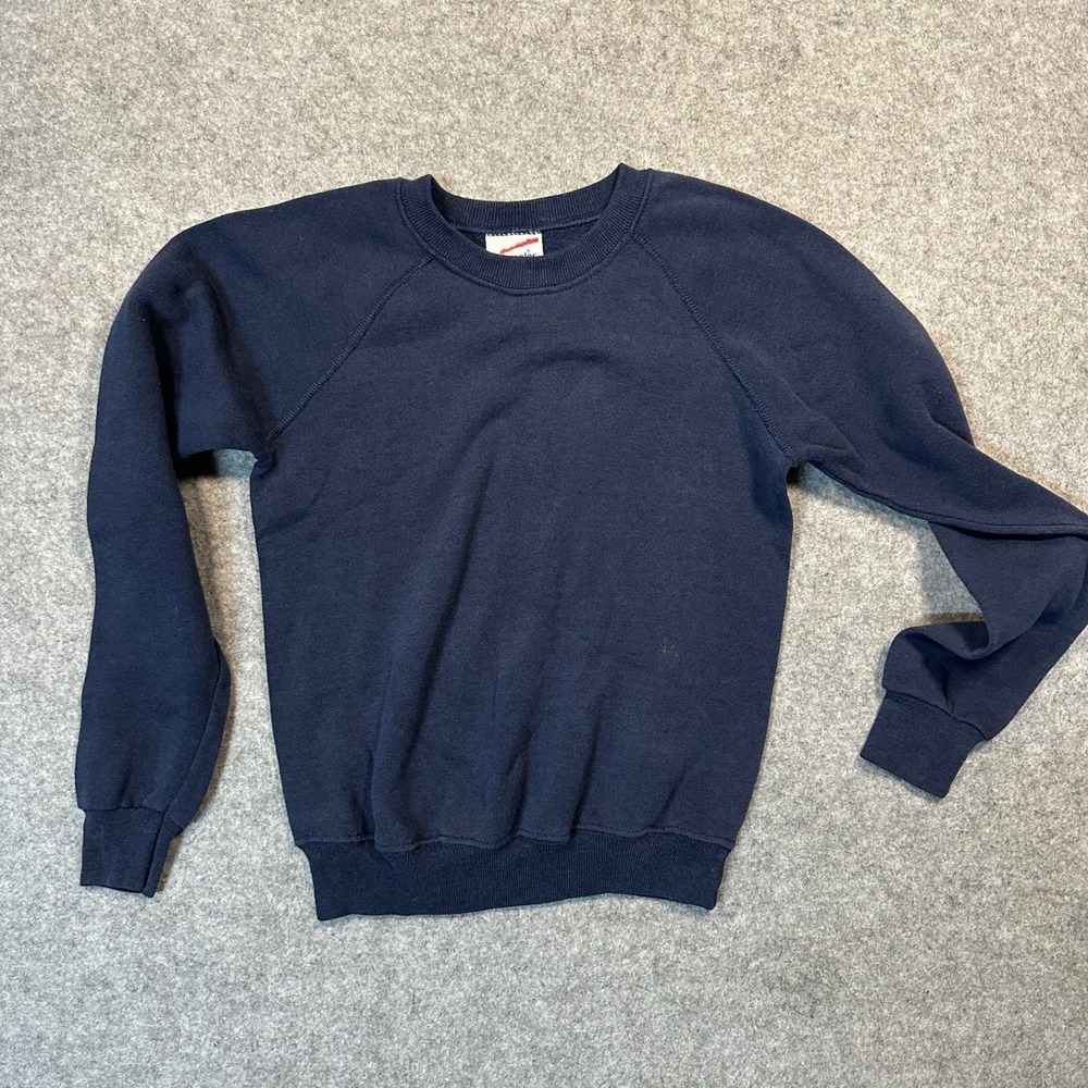 Wrangler Sweats Raglan Crewneck Sweatshirt Youth L Navy Blue Made in USA Vintage